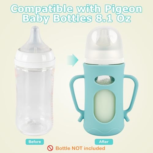 joyfeed Silicone Sleeves for Pigeon Baby Bottles 8.1 oz,Anti Breakage Glass Baby Bottle Holder with Handles 2 Pack - Image 5