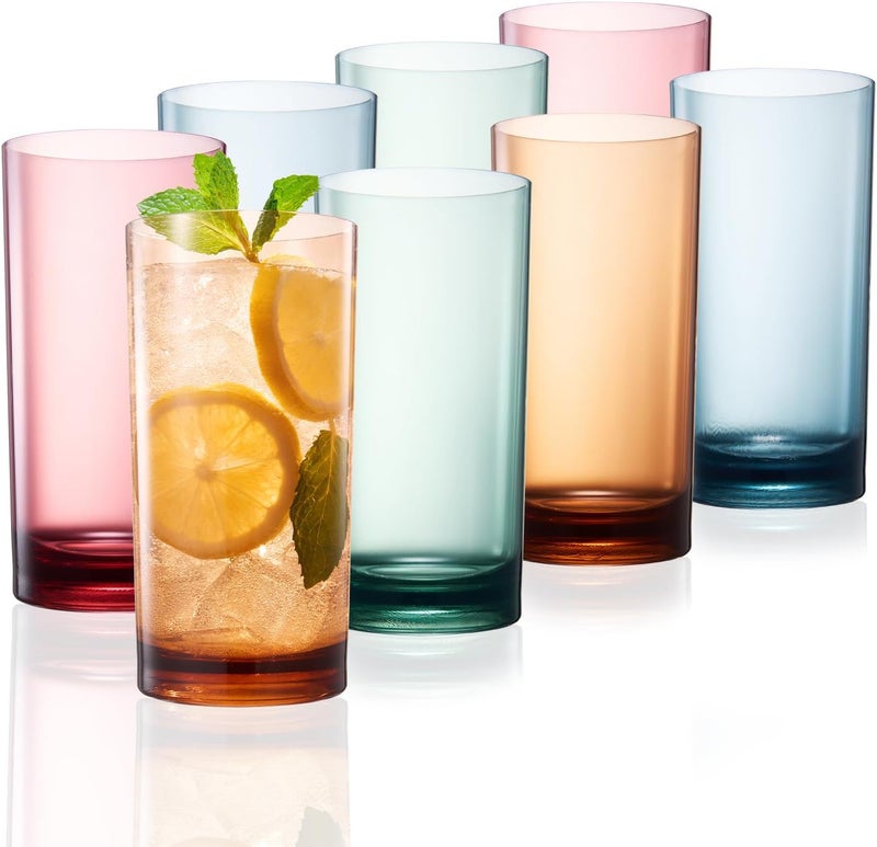 Khen Colored Plastic Reusable Drinking Glasses | Set of 8 | Restaurant Style 16 oz Muted Acrylic Unbreakable Tall Tumbler, Juice, Wine Cups | BPA-Free Tumblers | Top-Rack Dishwasher Safe Shatterproof - Image 1