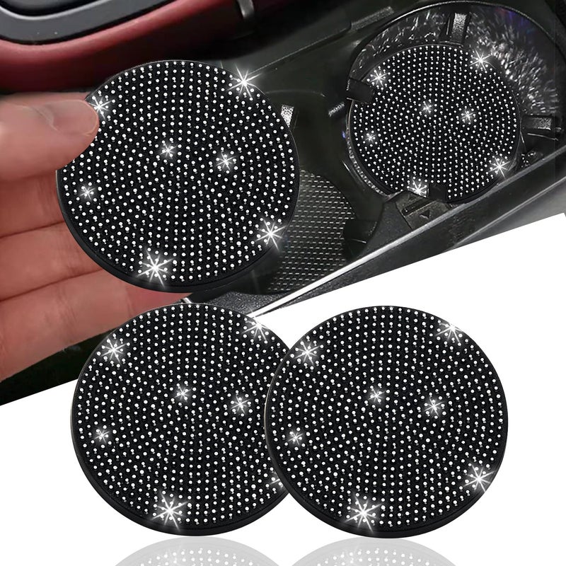 NBTEPEM 2pcs Bling Car Cup Holder Coaster 275 inch AntiSlip Shockproof Universal Fashion Car Coasters Insert Bling Crystal Rhinestone Automotive Interior Accessories for Women 2 pcs Black