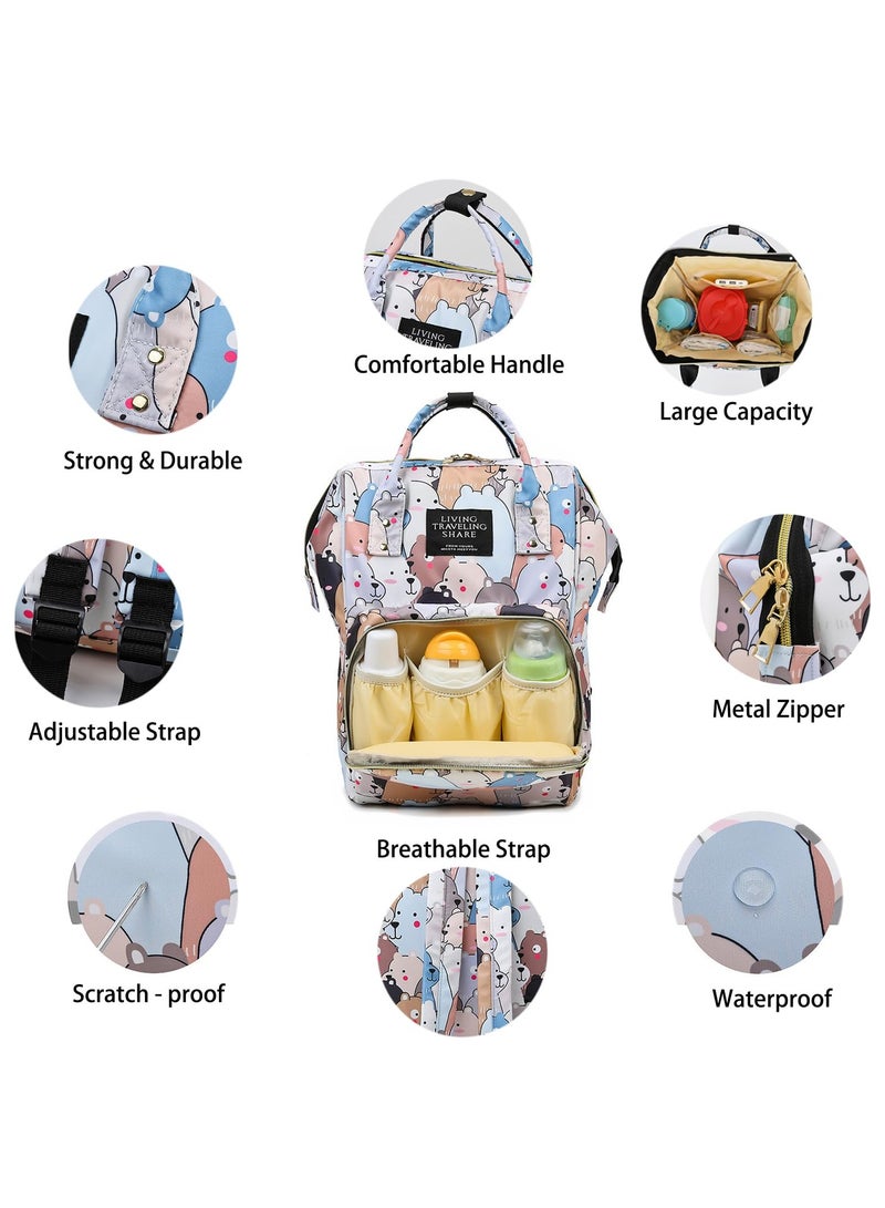 general Backpack Multifunctional Large Capacity Mommy Bag Nylon Mother and Baby Backpack Travel Backpack (Bear)  - Image 3