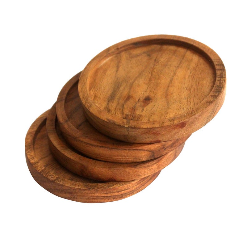 Kaizen Casa Wooden Coasters for Drinks - Natural Acacia Wood Drink Coaster Set for Drinking Glasses  Tabletop Protection for Any Table Type  Set of 4 - Image 4