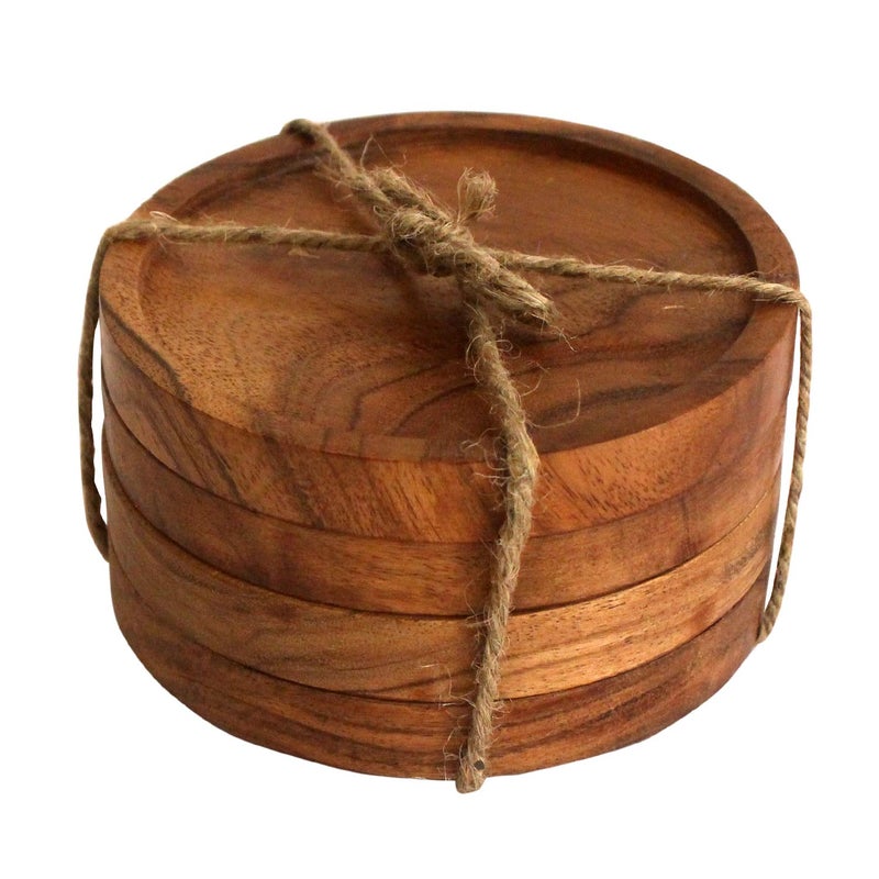 Kaizen Casa Wooden Coasters for Drinks - Natural Acacia Wood Drink Coaster Set for Drinking Glasses  Tabletop Protection for Any Table Type  Set of 4 - Image 1