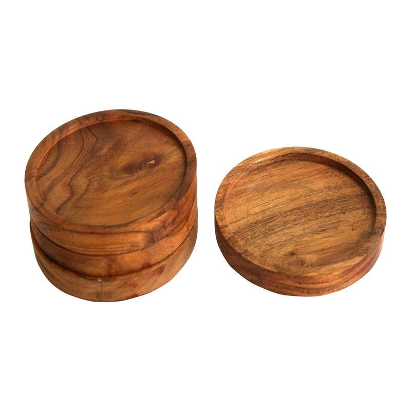 Kaizen Casa Wooden Coasters for Drinks - Natural Acacia Wood Drink Coaster Set for Drinking Glasses  Tabletop Protection for Any Table Type  Set of 4 - Image 3