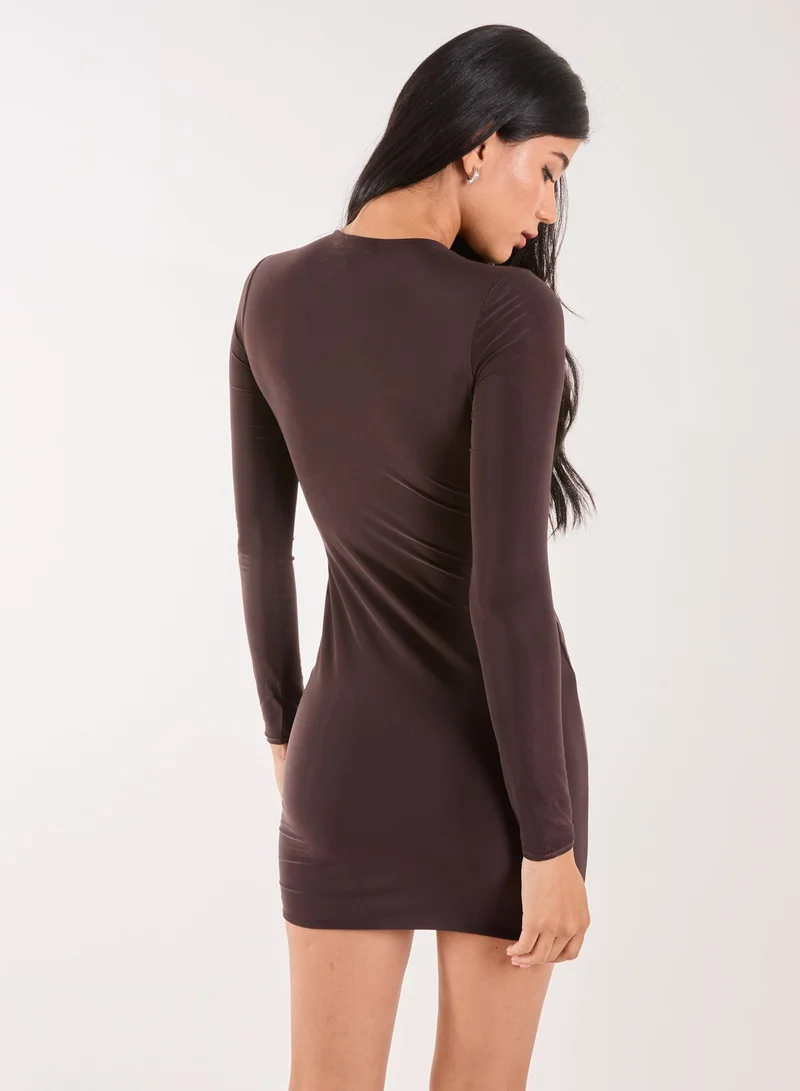 Pink Vanilla Cut Out Long Sleeve KeyHole Mini Dress