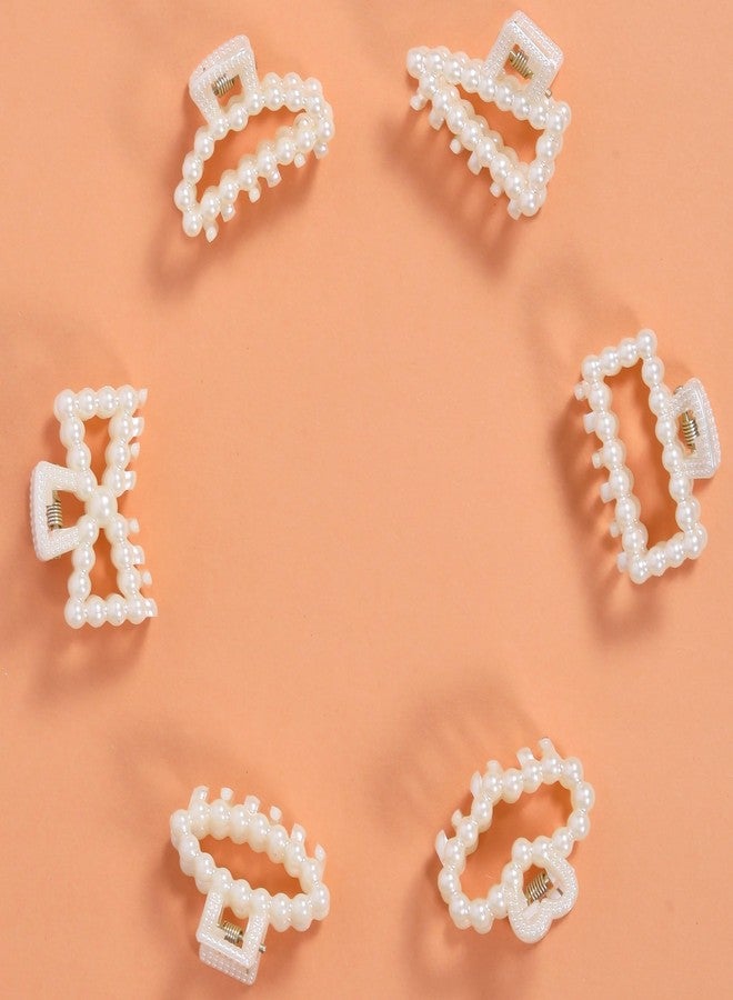 Luxelocks Pack of 6 pcs Pearl Hair Claw Clips for Women, 4 cm, White, Hair accessories for women - Image 5