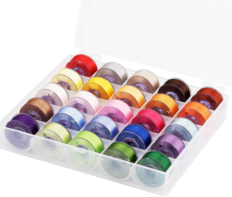 Simthread 25pcs Assorted Colors Size A Class 15 SA156 60WT Prewound Bobbins Thread with Clear Storage Plastic Box Compatible with Brother Embroidery Thread Sewing Thread Machine DIY - Image 3