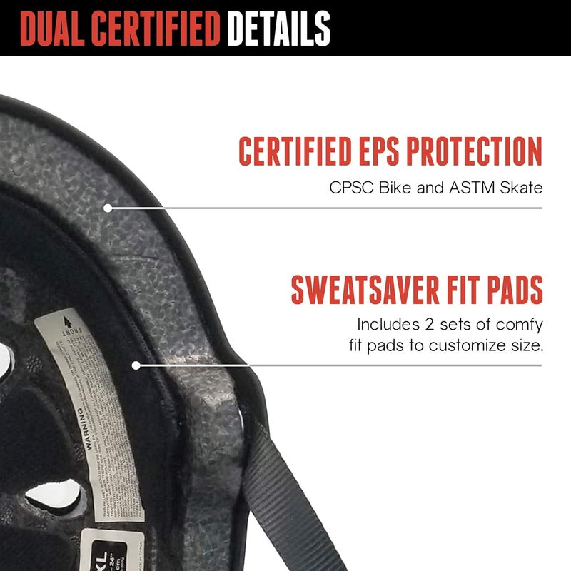 Triple Eight Dual Certified Bike and Skateboard Helmet, Black Glossy, X-Small / Small (3046) - Image 2