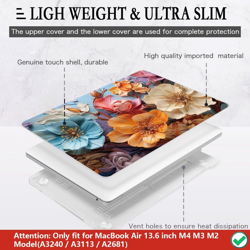 CISSOOK for MacBook Air 13 inch M2 M3 M4 Case 2022 2023 2024 2025 2026 Release, Flower Hard Shell Cases with Keyboard Cover OTG Adapter for MacBook Air 13.6 inch A3240 M3113 A2681 - Image 4