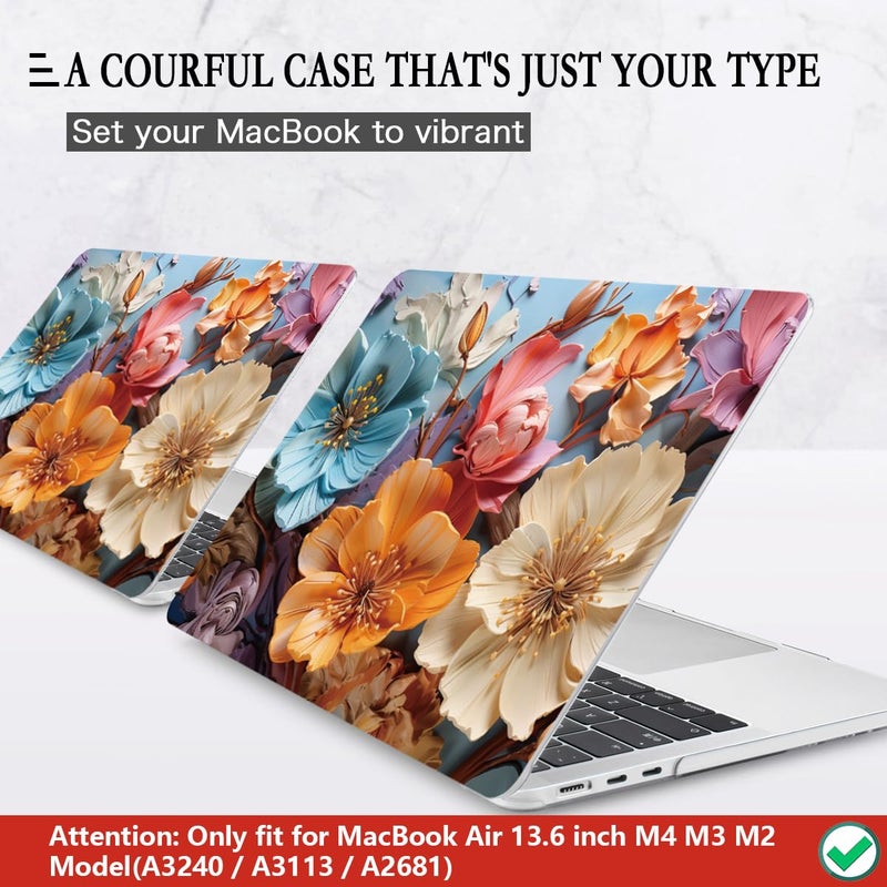 CISSOOK for MacBook Air 13 inch M2 M3 M4 Case 2022 2023 2024 2025 2026 Release, Flower Hard Shell Cases with Keyboard Cover OTG Adapter for MacBook Air 13.6 inch A3240 M3113 A2681 - Image 3