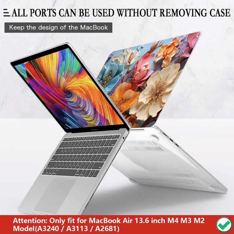 CISSOOK for MacBook Air 13 inch M2 M3 M4 Case 2022 2023 2024 2025 2026 Release, Flower Hard Shell Cases with Keyboard Cover OTG Adapter for MacBook Air 13.6 inch A3240 M3113 A2681 - Image 5