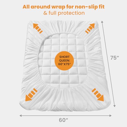 MATBEBY RV Short Queen Mattress Pad - Cooling Breathable Mattress Topper, Quilted Fitted Mattress Protector, Pillow Top Mattress Cover with 8-21" Deep Pocket, Soft, Machine Washable, White, 60"x75" - Image 5