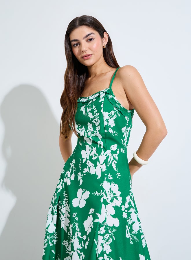 Styli Green Floral Strappy A-Line Maxi Dress - Image 2
