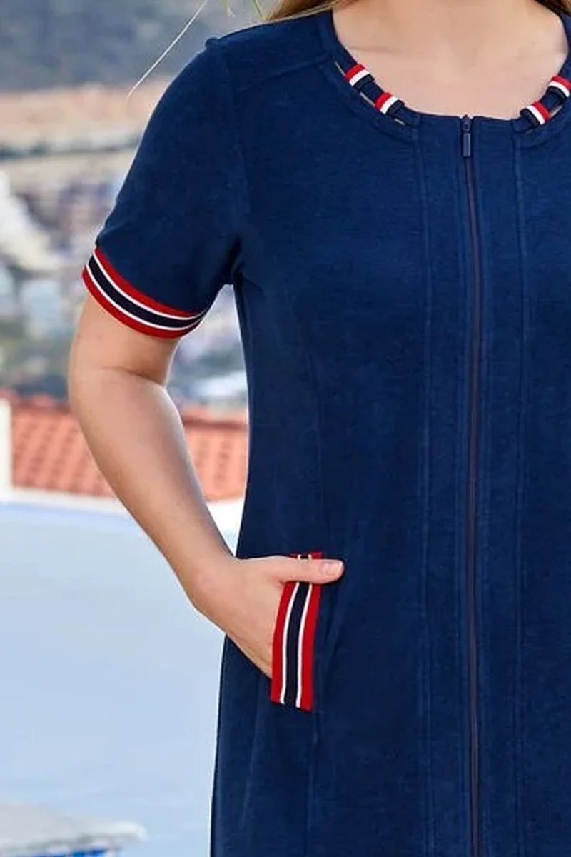 Cossy By Aqua 24879 Women's Short Sleeve Towel Dress (Wide Size Range) - Navy Blue