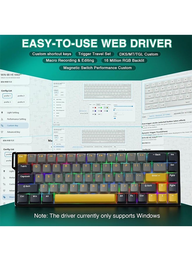 AULA WIN68 HE MAX - Hall Effect Gaming Keyboard with Magnetic Switch, Adjustable Actuation Fast Trigger Mode, 8KHz Polling Rate, RGB Backlit Wired Mechanical Gaming Keyboard 60 Percent Compact Design - Image 3