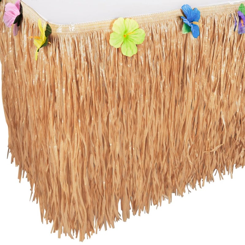 Super Z Outlet Luau Grass Table Skirt Natural Hawaiian Table Skirt Tropical Party Decorations 9 Feet x 295 Inch Brown