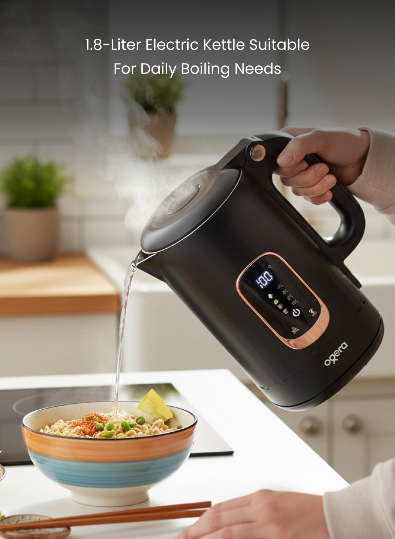 أوجيرا غلاية كهربائية بسعة 1.8 لتر مع شاشة رقمية لدرجة الحرارة | لوحة تحكم باللمس | جسم داخلي من الفولاذ المقاوم للصدأ | تقنية الغليان السريع | إيقاف تلقائي وحماية من الغليان الجاف - Image 2