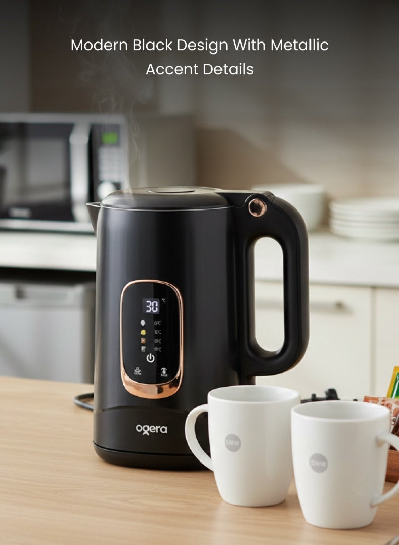 أوجيرا غلاية كهربائية بسعة 1.8 لتر مع شاشة رقمية لدرجة الحرارة | لوحة تحكم باللمس | جسم داخلي من الفولاذ المقاوم للصدأ | تقنية الغليان السريع | إيقاف تلقائي وحماية من الغليان الجاف - Image 4
