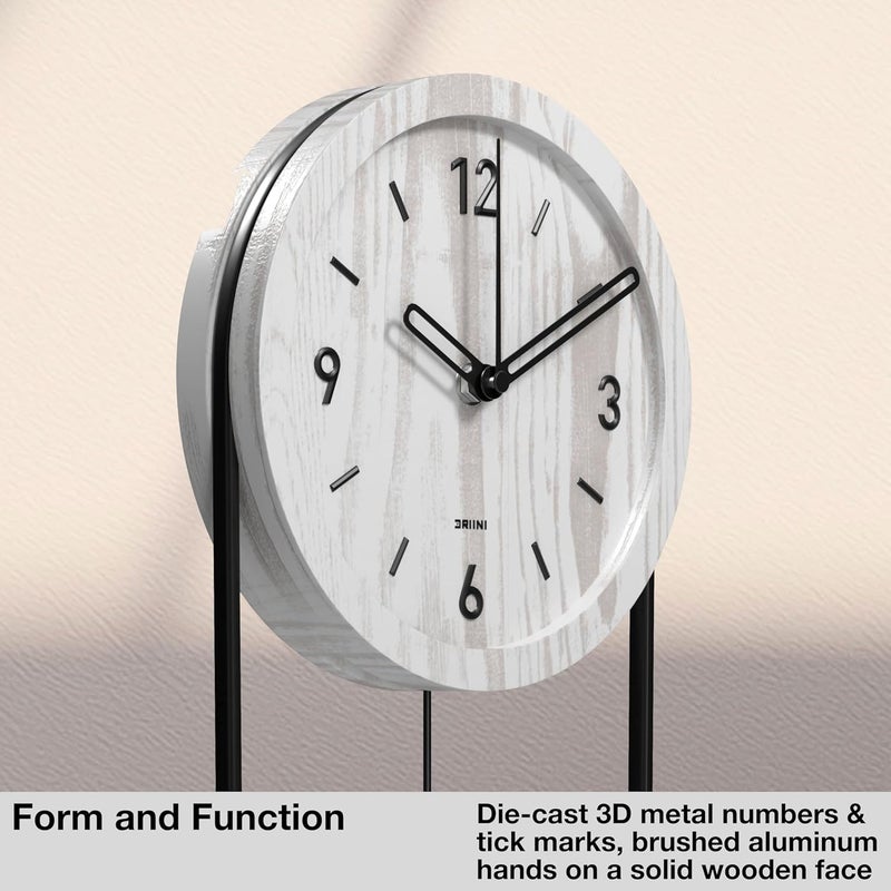 Driini Decorative Wall Clock with Pendulum (White) – Modern Wood, 3D Black Numbers, Metal Frame – Small, Unique Wall Clocks for Living Room Decor or Bathroom - Battery Operated, Silent, Non-Ticking - Image 2