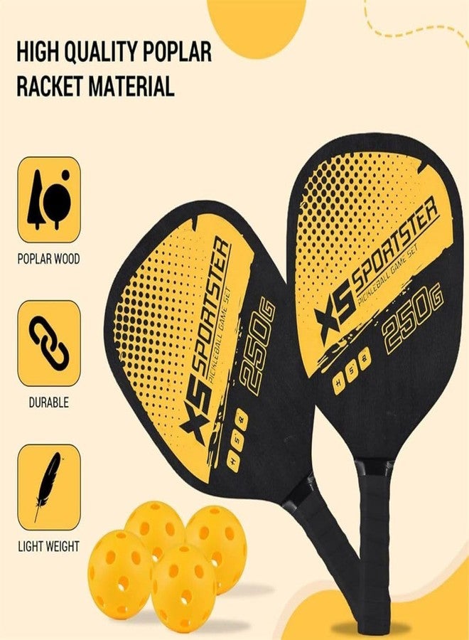 KNK Pickleball Paddle Set - Wooden Pickleball Paddles Kits - Includes 2 Paddles, 4 Outdoor Balls with 40 Holes, and Protective Carry Bag. (Yellow) - Image 2