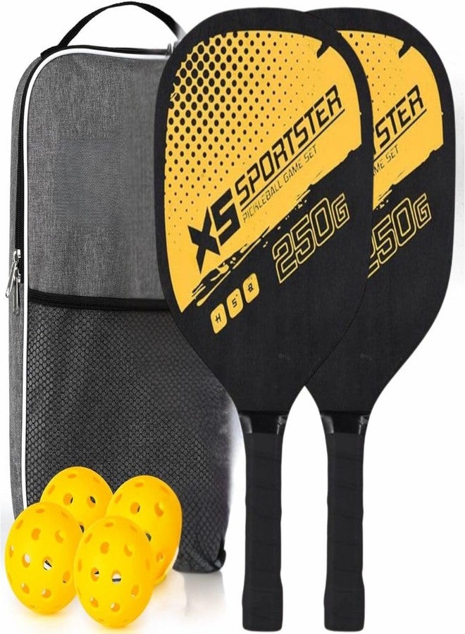 KNK Pickleball Paddle Set - Wooden Pickleball Paddles Kits - Includes 2 Paddles, 4 Outdoor Balls with 40 Holes, and Protective Carry Bag. (Yellow) - Image 1