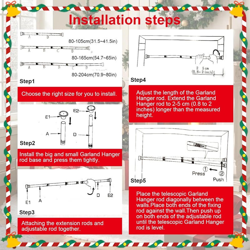 Docaharbour Garland Hanger for Front Door Frame, Adjustable 19"- 80" Heavy-Duty Garland Holder for Door Frame Christmas & Halloween Decorations, Wreaths, Lights, No-Drill, Damage-Free - Image 5