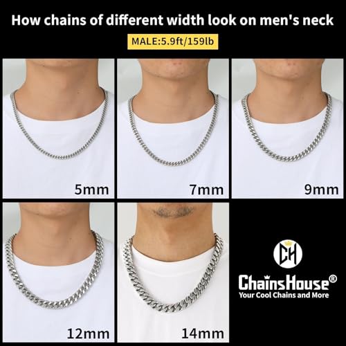 ChainsHouse Stainless Steel Mens Cuban Link Chain, Miami Cuban Chain Necklace for Men, 7mm Wide Hip Hop Mens Jewelry, 20" - Image 5