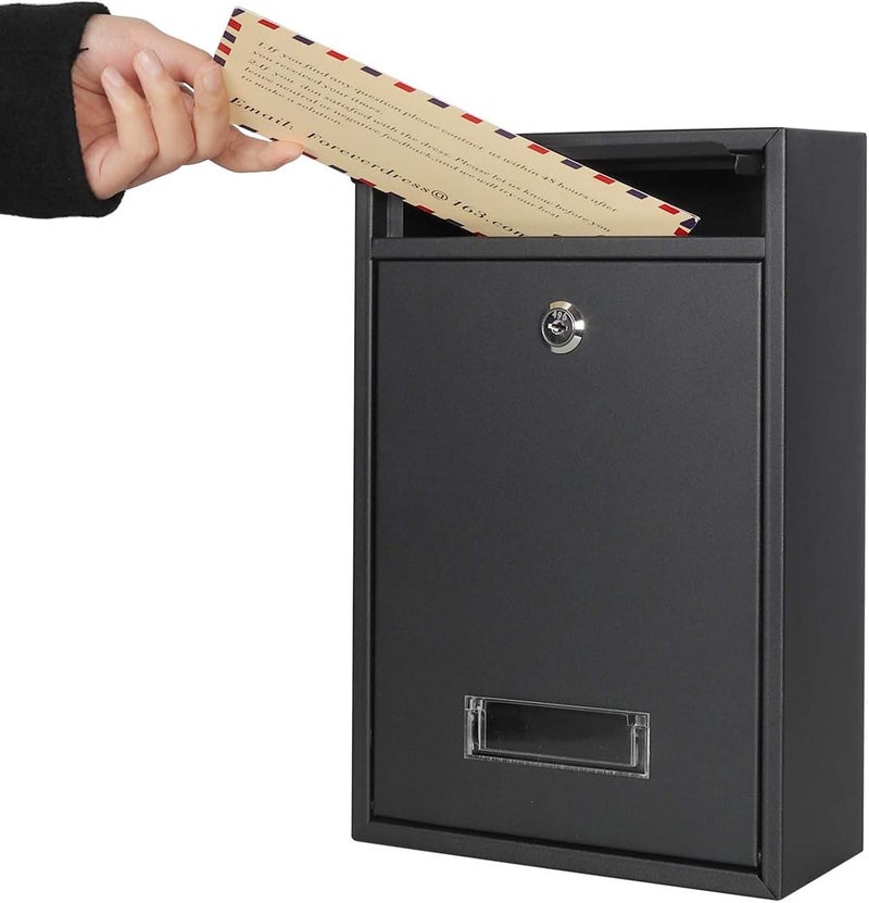 Decaller Wall Mounted Mailboxes with Rust-Proof Cover, Outdoor Key Locking Mail Box, 12 3/5" x 8 1/2" x 3 2/5", Black - Image 5