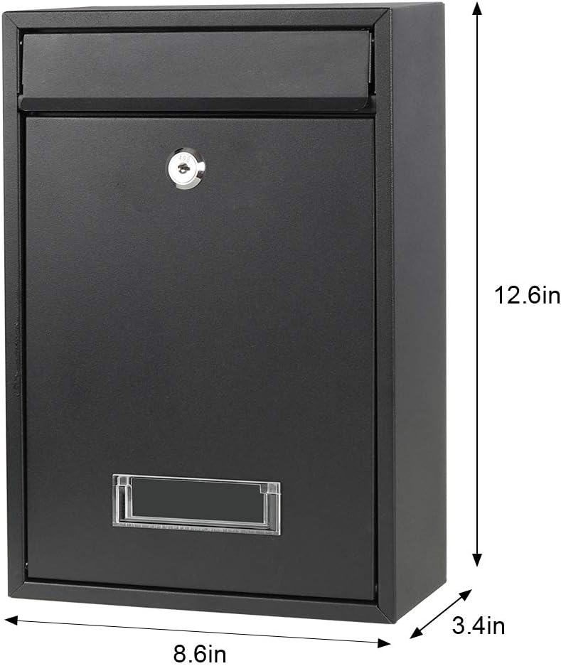 Decaller Wall Mounted Mailboxes with Rust-Proof Cover, Outdoor Key Locking Mail Box, 12 3/5" x 8 1/2" x 3 2/5", Black - Image 4