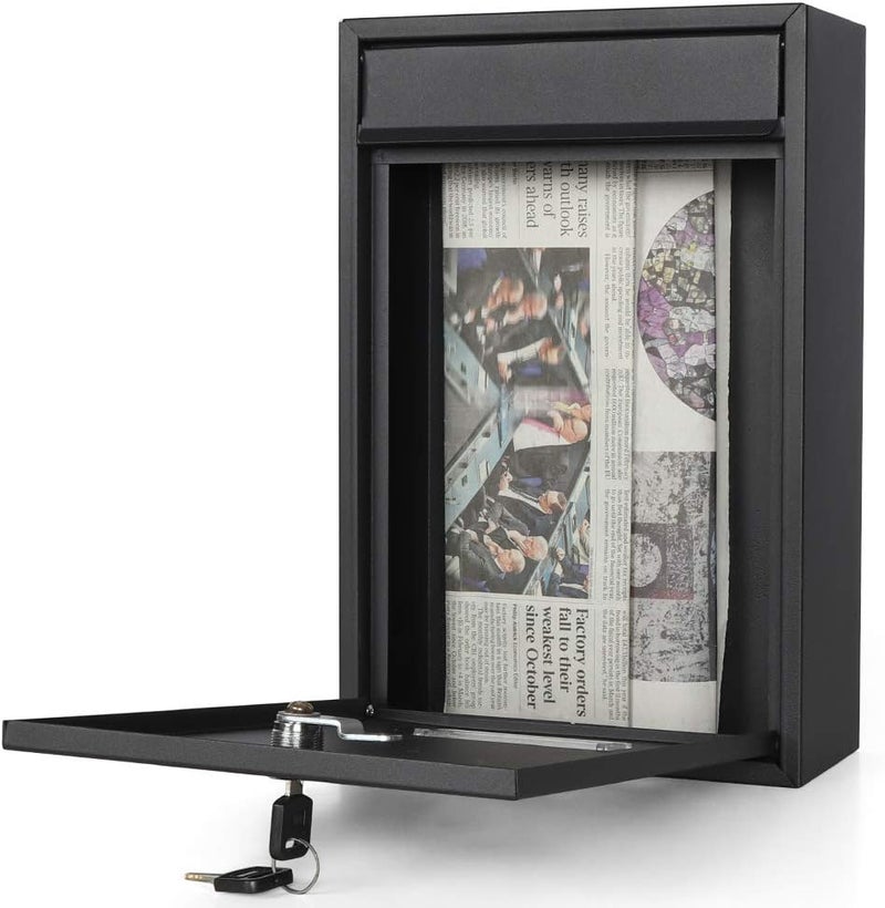 Decaller Wall Mounted Mailboxes with Rust-Proof Cover, Outdoor Key Locking Mail Box, 12 3/5" x 8 1/2" x 3 2/5", Black - Image 2