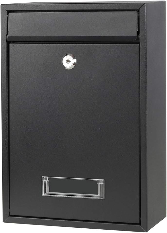 Decaller Wall Mounted Mailboxes with Rust-Proof Cover, Outdoor Key Locking Mail Box, 12 3/5" x 8 1/2" x 3 2/5", Black - Image 1