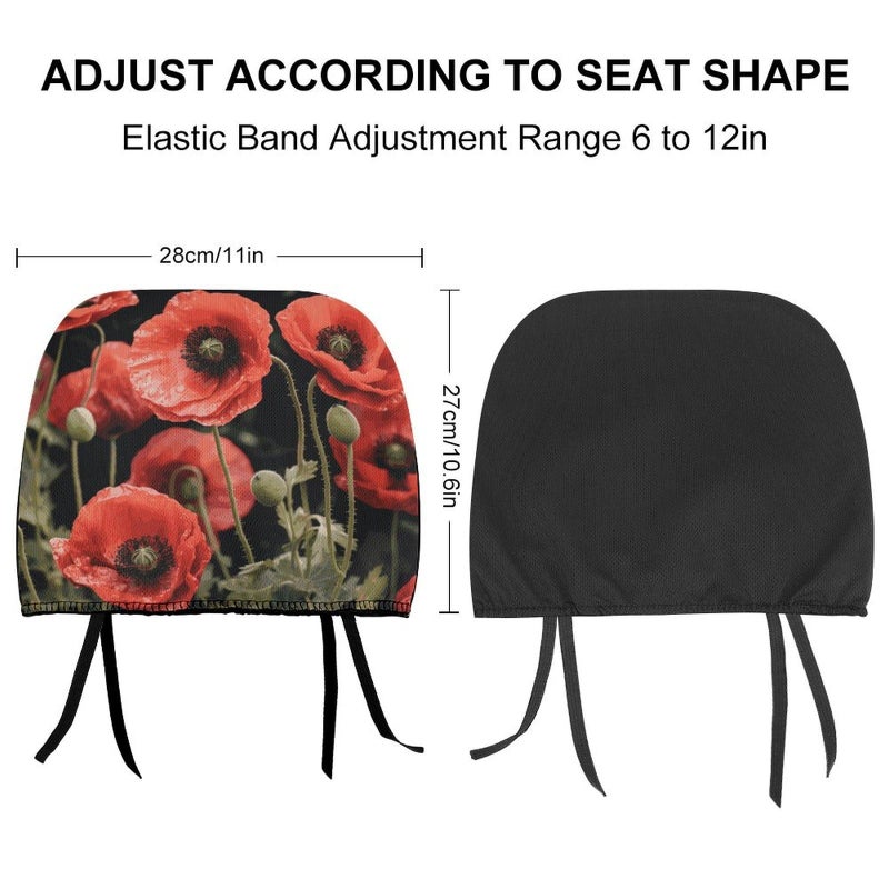 Red Poppy Flowers Car Headrest Cover 1 PCS Soft Elastic Universal Protector - Image 3