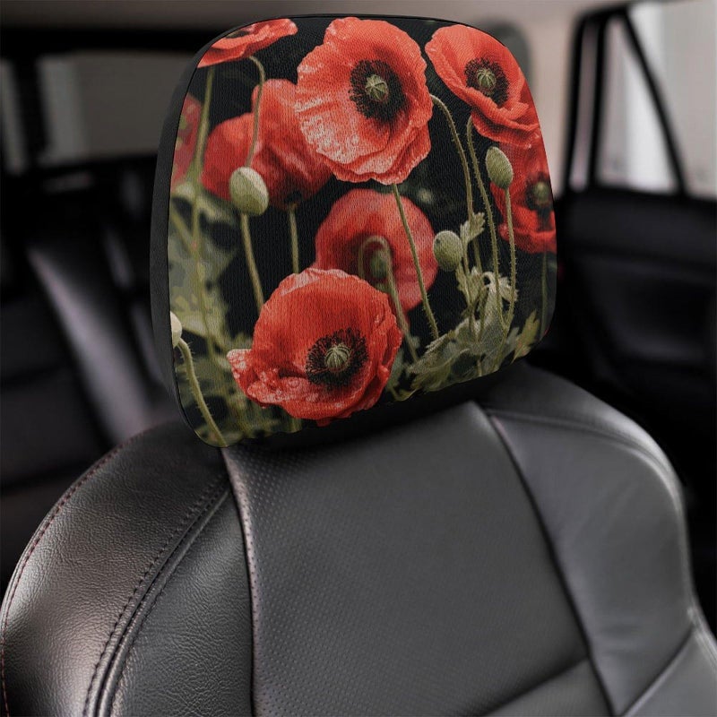 Red Poppy Flowers Car Headrest Cover 1 PCS Soft Elastic Universal Protector - Image 5