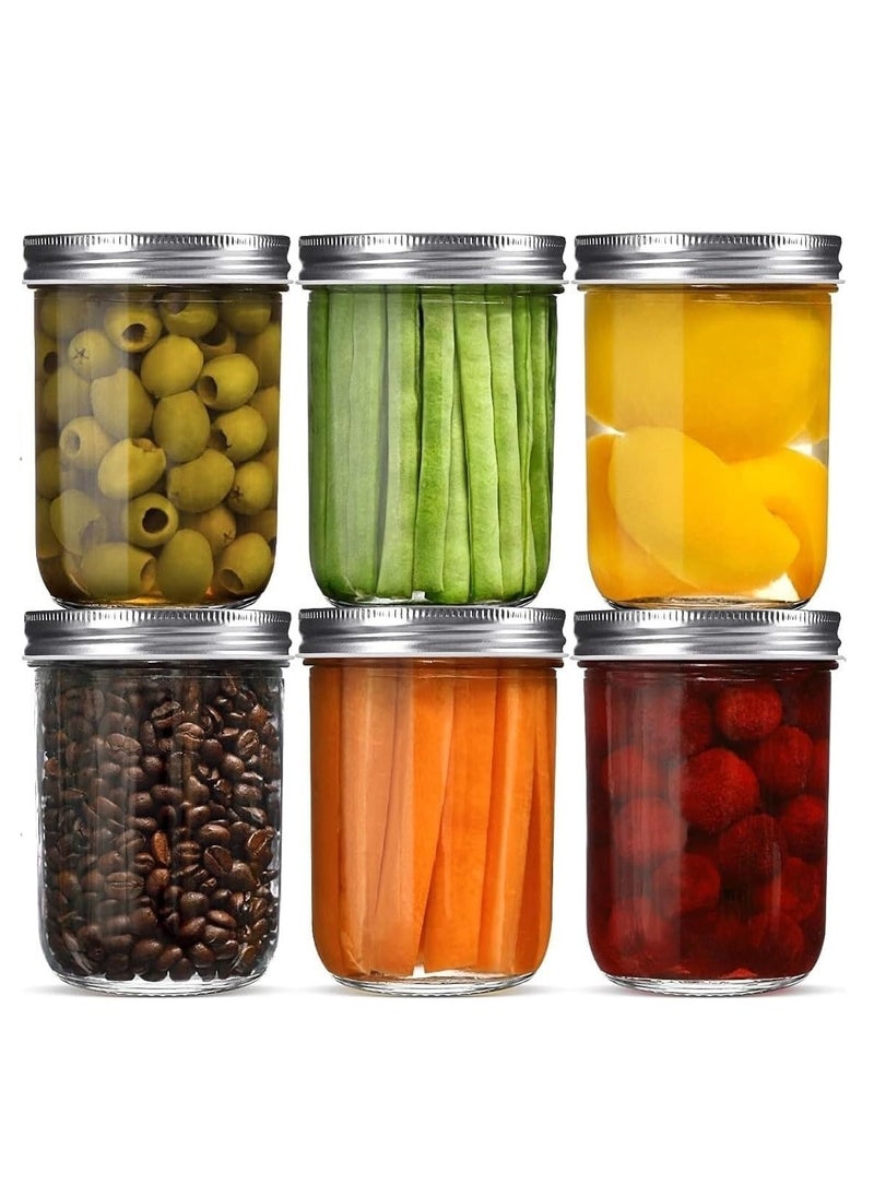 Home zone - 8oz Wide Mouth Jars [6 Pack] Glass Canning Jars With Metal Airtight Lids for Canning Fermenting Pickling Overnight Oats Jam - Image 1