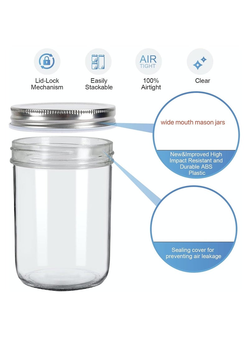 HOME ZONE 8oz Wide Mouth Jars [6 Pack] Glass Canning Jars With Metal Airtight Lids for Canning Fermenting Pickling Overnight Oats Jam - Image 3