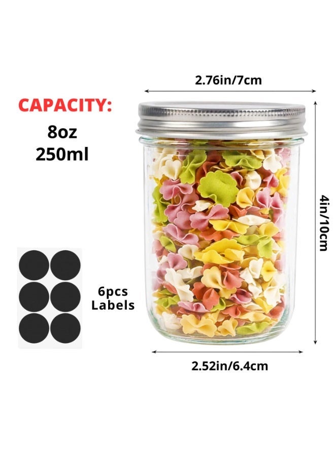HOME ZONE 8oz Wide Mouth Jars [6 Pack] Glass Canning Jars With Metal Airtight Lids for Canning Fermenting Pickling Overnight Oats Jam - Image 2
