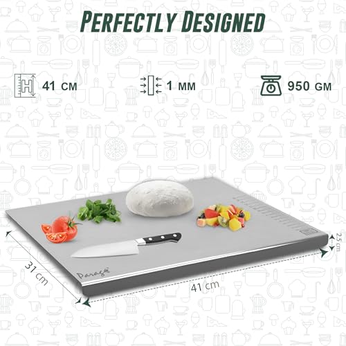 Parage Large Stainless Steel Chopping Board (41 x 31 cm) | Heavy Duty Metal Cutting Board with Anti-Skid Silicone Pads | Durable, Rust-Proof Kitchen Board for Vegetables, Meat & Fruits - Image 5