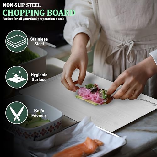 Parage Large Stainless Steel Chopping Board (41 x 31 cm) | Heavy Duty Metal Cutting Board with Anti-Skid Silicone Pads | Durable, Rust-Proof Kitchen Board for Vegetables, Meat & Fruits - Image 2