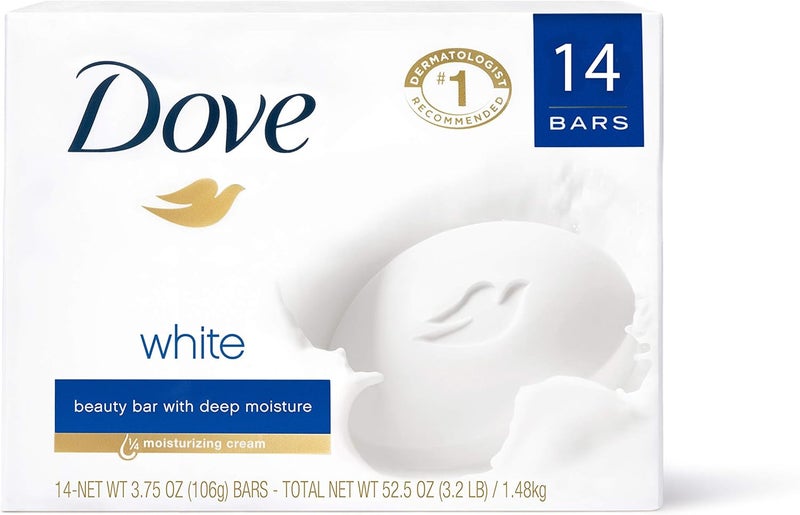 Dove White Beauty Bar with Deep Moisture, 4 oz, 14 Bars (Pack of 2) - Image 1