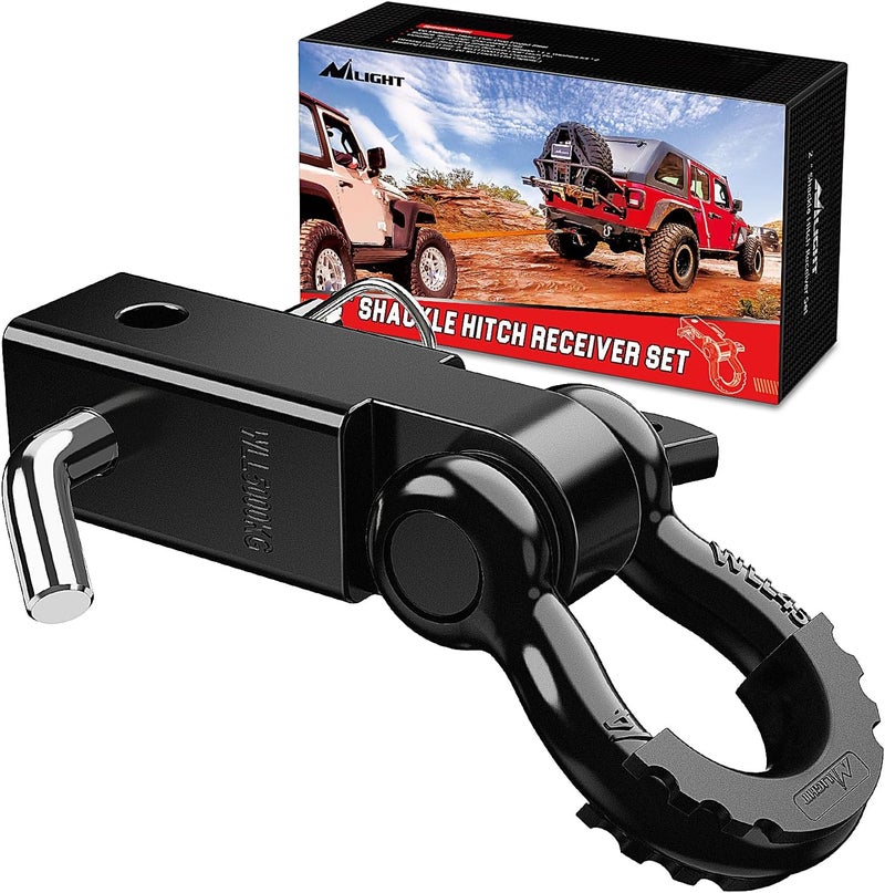 Nilight Shackle Hitch Receiver 2Inch 45000 LBs Breaking Strength 3/4" D Ring Shackle w/Trailer Hitch Pin Heavy Duty Solid Recovery Towing Kit for Trucks Jeeps Off-Road,2 Years Warranty - Image 1