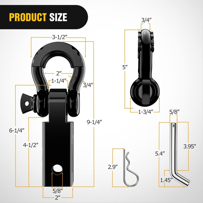 Nilight Shackle Hitch Receiver 2Inch 45000 LBs Breaking Strength 3/4" D Ring Shackle w/Trailer Hitch Pin Heavy Duty Solid Recovery Towing Kit for Trucks Jeeps Off-Road,2 Years Warranty - Image 2