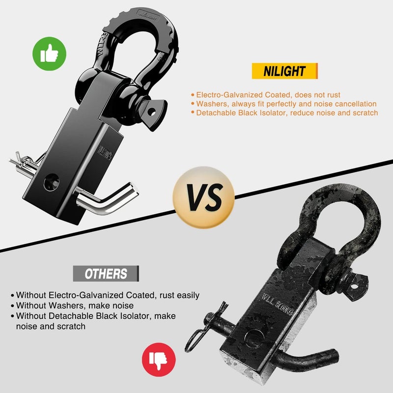 Nilight Shackle Hitch Receiver 2Inch 45000 LBs Breaking Strength 3/4" D Ring Shackle w/Trailer Hitch Pin Heavy Duty Solid Recovery Towing Kit for Trucks Jeeps Off-Road,2 Years Warranty - Image 5