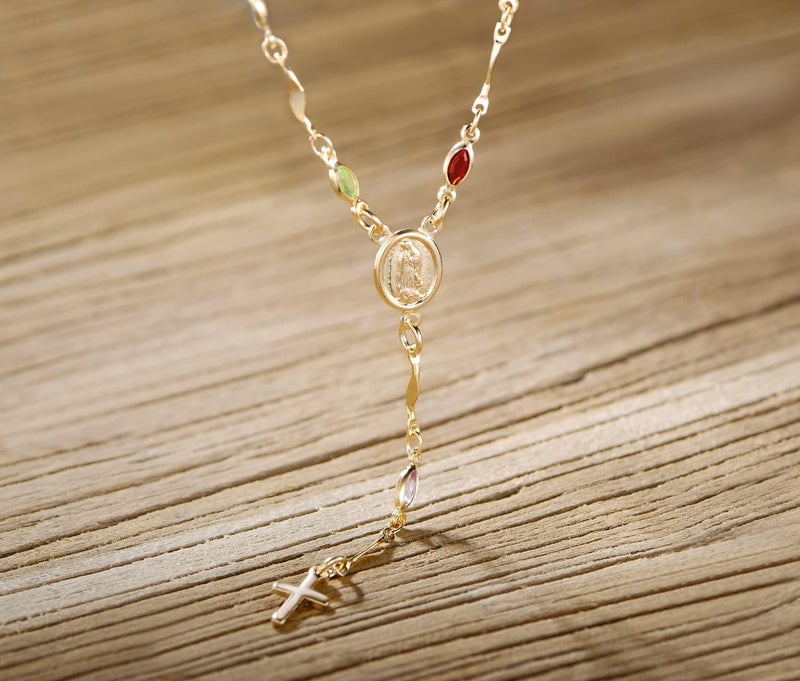 Barzel 18K Gold Plated Multicolor Virgin Mary Necklace - Made In Brazil - Image 5