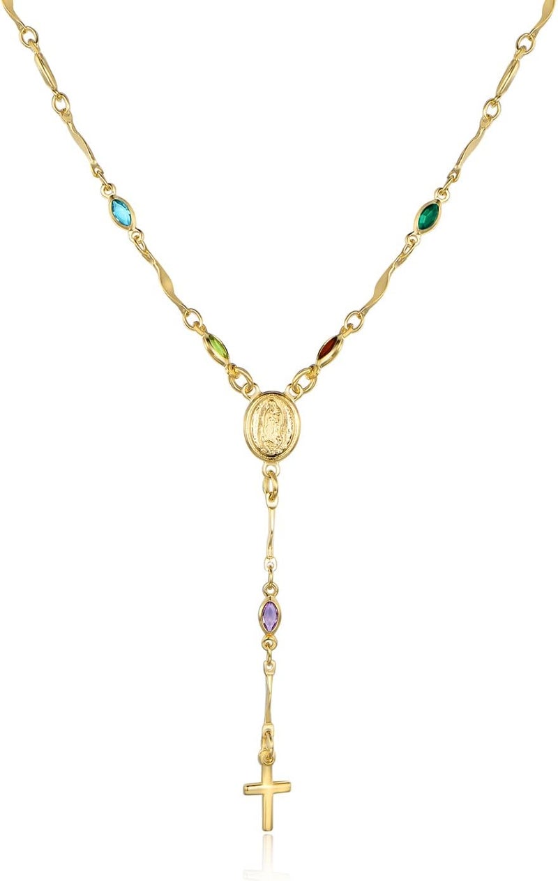 Barzel 18K Gold Plated Multicolor Virgin Mary Necklace - Made In Brazil - Image 1