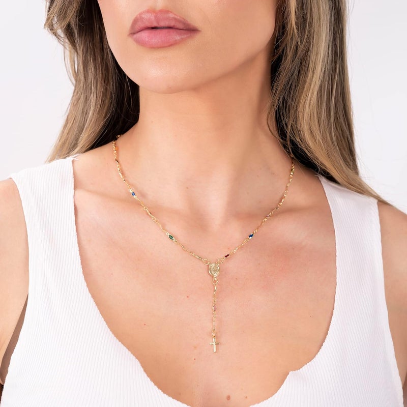 Barzel 18K Gold Plated Multicolor Virgin Mary Necklace - Made In Brazil - Image 2