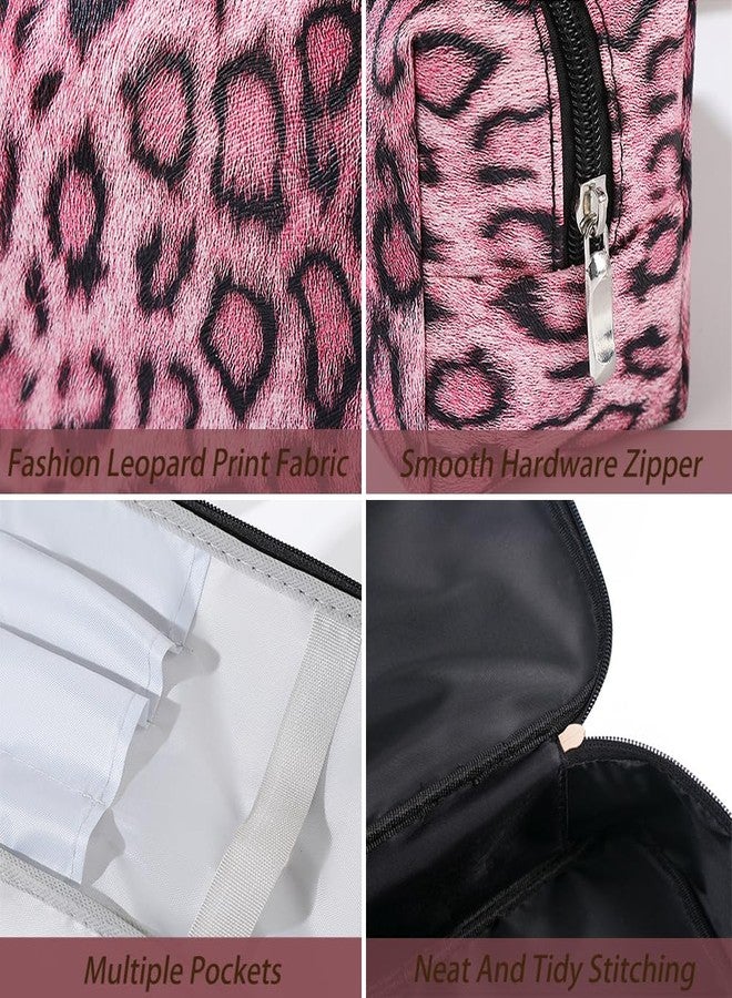 Kaxich 3PCS Leopard Print Makeup Bag Set, PU Leather Cosmetic Pouch Organizer Large Toiletry Bag with Zipper Closure for Women Girls (Rose) - Image 4