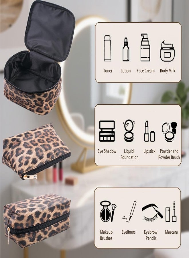Kaxich 3PCS Leopard Print Makeup Bag Set, PU Leather Cosmetic Pouch Organizer Large Toiletry Bag with Zipper Closure for Women Girls (Rose) - Image 5