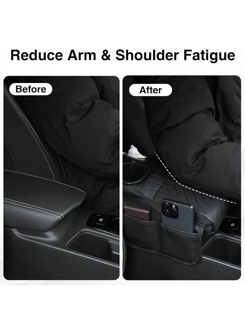 ET-LIFE Car Tissue Holder - Multifunctional Car Center Console Armrest, Car Armrest Cushion with Cup Holder, Tissue Box, Side Pockets, Black - Image 4