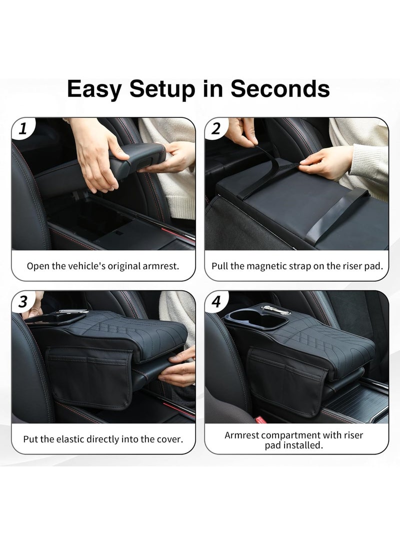 ET-LIFE Car Tissue Holder - Multifunctional Car Center Console Armrest, Car Armrest Cushion with Cup Holder, Tissue Box, Side Pockets, Black - Image 5