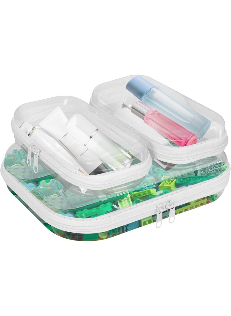 Clear Hard Shell Zipper Cases, PET Plastic Hardshell Pouches for Toiletries, Makeup, Medicine, 3 Pack (2 Small, 1 Medium) - Image 1
