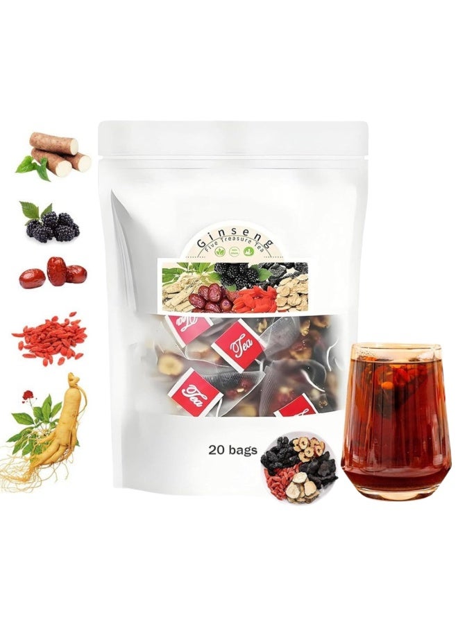 Wins Town Ginseng Five Treasure Tea，Natural Raw Materials Such as Red Dates, Wolfberries, Mulberries, Astragalus, Ginseng, etc.5g*20 - Image 1
